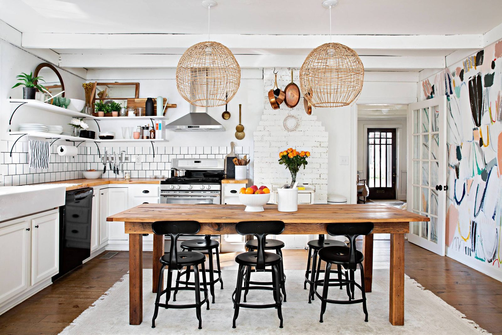 Eclectic kitchen with woven pendants (from Houzz )