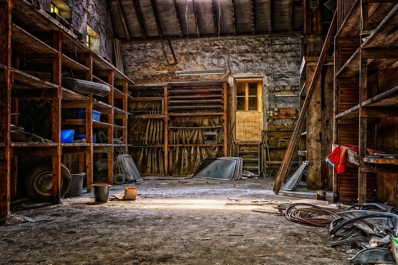 The inside of a barn